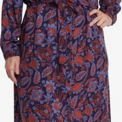 EVIVA - Lange Jurk Met Bloemenprint - Blauw, Roest