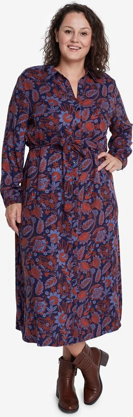 EVIVA - Lange Jurk Met Bloemenprint - Blauw, Roest 1 EVIVA - Lange Jurk Met Bloemenprint - Blauw, Roest