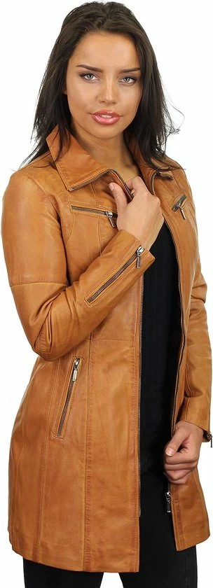 Versano Chicago Lange Leren Dames Jas XS - Cognac 2 Versano Chicago Lange Leren Dames Jas XS - Cognac - Afbeelding 2