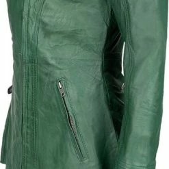 Urban 5884® - Janice - Dames - Lange Leren Jas - Lamsleer - Schuine Ritssluiting - Groen - Maat S -Dameskleding Verkoop 310x840 4
