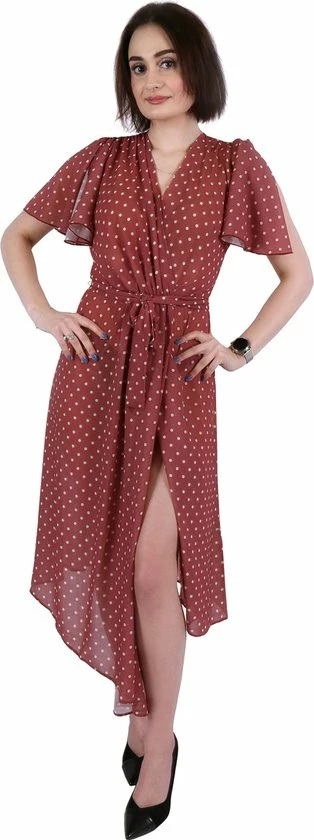 Produkt Bruine Midi-Jurk Met Stippen, Licht Materiaal, Zeer Stijlvol - John Zack / XXL 1 Produkt Bruine Midi-Jurk Met Stippen, Licht Materiaal, Zeer Stijlvol - John Zack / XXL