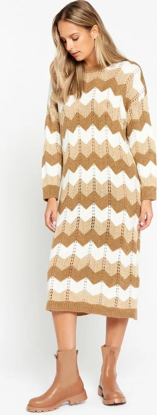 LOLALIZA Trui-jurk Met Zigzagprint - Camel - Maat XL 3 LOLALIZA Trui-jurk Met Zigzagprint - Camel - Maat XL - Afbeelding 3