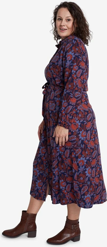 EVIVA - Lange Jurk Met Bloemenprint - Blauw, Roest 4 EVIVA - Lange Jurk Met Bloemenprint - Blauw, Roest - Afbeelding 4