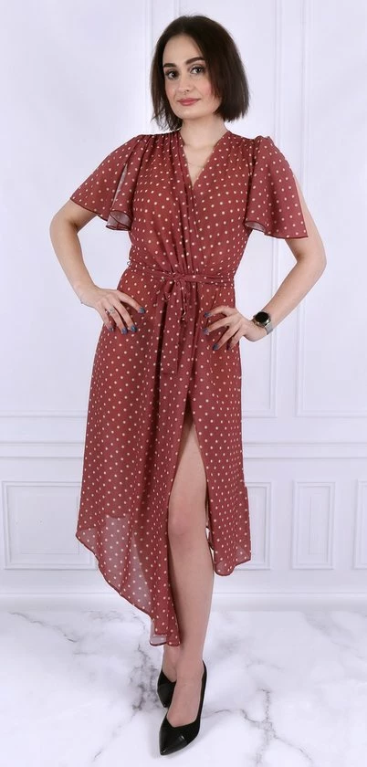 Produkt Bruine Midi-Jurk Met Stippen, Licht Materiaal, Zeer Stijlvol - John Zack / XXL 5 Produkt Bruine Midi-Jurk Met Stippen, Licht Materiaal, Zeer Stijlvol - John Zack / XXL - Afbeelding 5