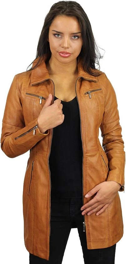 Versano Chicago Lange Leren Dames Jas XS - Cognac 7 Versano Chicago Lange Leren Dames Jas XS - Cognac - Afbeelding 7