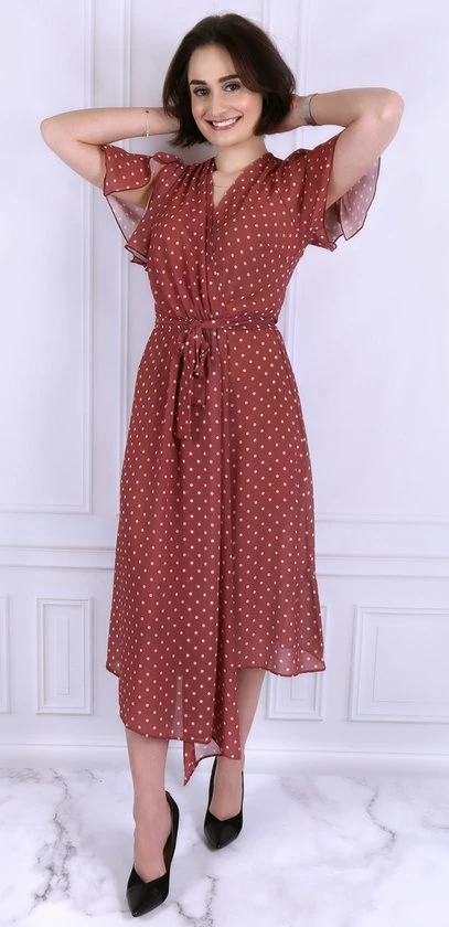 Produkt Bruine Midi-Jurk Met Stippen, Licht Materiaal, Zeer Stijlvol - John Zack / XXL 6 Produkt Bruine Midi-Jurk Met Stippen, Licht Materiaal, Zeer Stijlvol - John Zack / XXL - Afbeelding 6