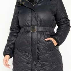 LOLALIZA Lange Gewatteerde Jas - Zwart - Maat 42