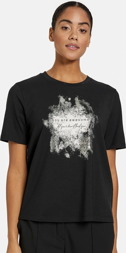 TAIFUN Dames T-shirt Met Print Op De Voorkant Black Gemustert-46 1 TAIFUN Dames T-shirt Met Print Op De Voorkant Black Gemustert-46