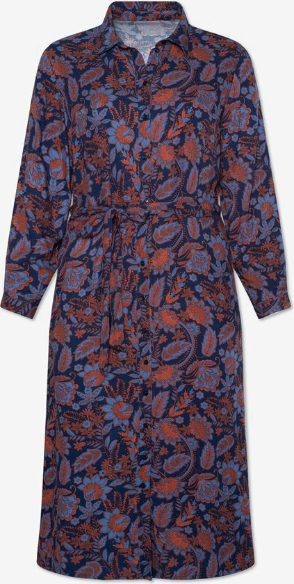EVIVA - Lange Jurk Met Bloemenprint - Blauw, Roest 2 EVIVA - Lange Jurk Met Bloemenprint - Blauw, Roest - Afbeelding 2