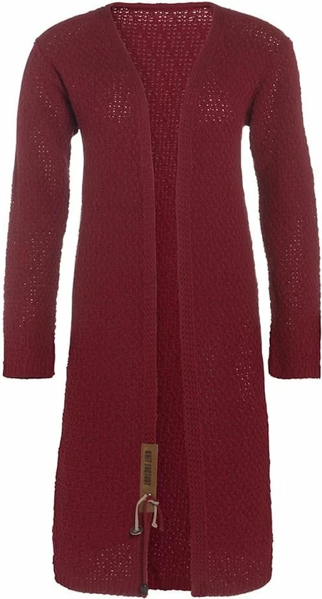 Knit Factory Luna Lang Gebreid Dames Vest - Bordeaux - 40/42 1 Knit Factory Luna Lang Gebreid Dames Vest - Bordeaux - 40/42