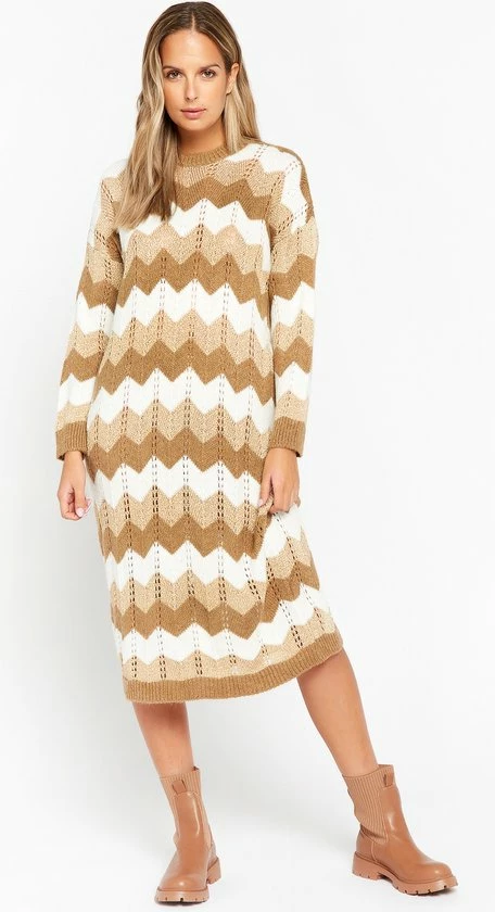 LOLALIZA Trui-jurk Met Zigzagprint - Camel - Maat XL 5 LOLALIZA Trui-jurk Met Zigzagprint - Camel - Maat XL - Afbeelding 5