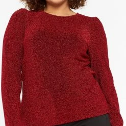 LOLALIZA Lurex T-shirt Met Lange Mouwen - Rood - Maat XL