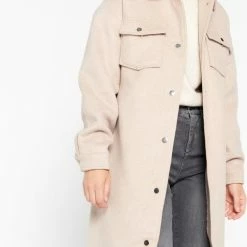 LOLALIZA Lange Mantel - Beige - Maat L