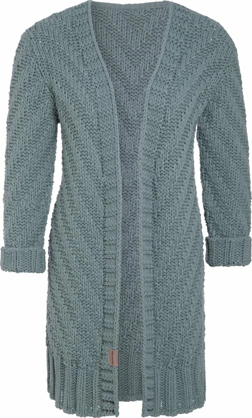 Knit Factory Sally Gebreid Dames Vest - Stone Green - 40/42 - Grof Gebreid 1 Knit Factory Sally Gebreid Dames Vest - Stone Green - 40/42 - Grof Gebreid