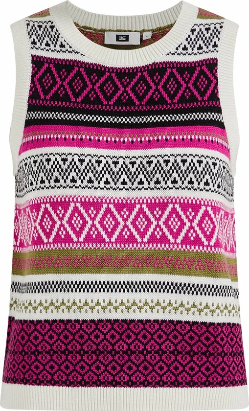 WE Fashion Dames Gebreide Slipover Met Jacquard Dessin 1 WE Fashion Dames Gebreide Slipover Met Jacquard Dessin