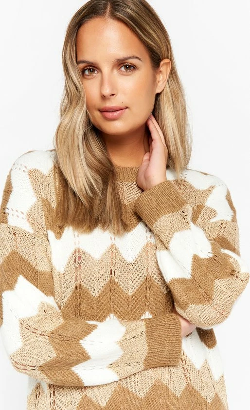 LOLALIZA Trui-jurk Met Zigzagprint - Camel - Maat XL 4 LOLALIZA Trui-jurk Met Zigzagprint - Camel - Maat XL - Afbeelding 4