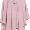 Onbekend Knit Factory Jazz Gebreid Omslagvest - Dames Poncho - Roze - One Size - Inclusief Sierspeld