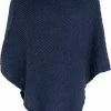 Knit Factory Nicky Gebreide Dames Poncho - Jeans - One Size - Met Opstaande Kraag