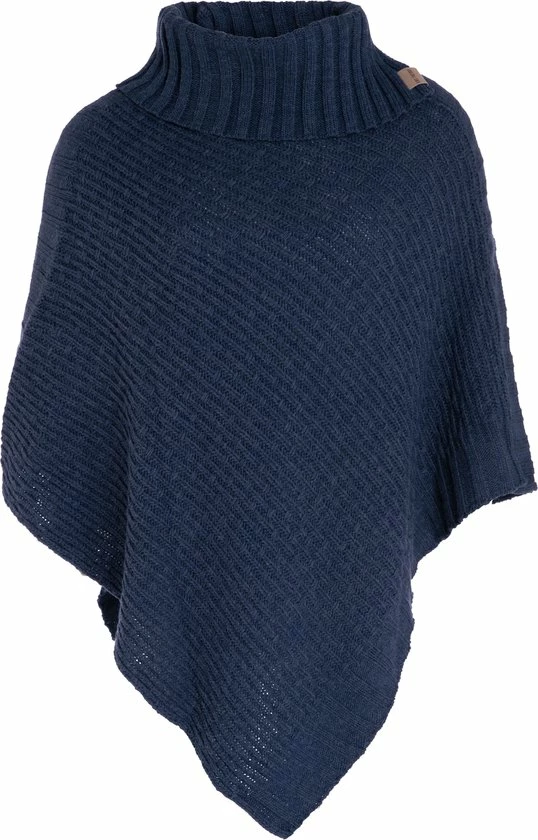 Knit Factory Nicky Gebreide Dames Poncho - Jeans - One Size - Met Opstaande Kraag 1 Knit Factory Nicky Gebreide Dames Poncho - Jeans - One Size - Met Opstaande Kraag