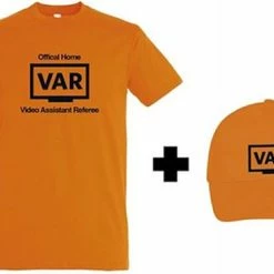 Merkloos Oranje WK 2022 Voetbal T-shirt Met “ Offical Home VAR + Oranje Cap “ Print Zwart Maat XXL