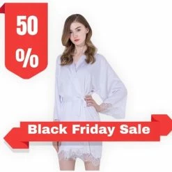 Merkloos Black Friday 2022 - Kimono Dames Satijn Met Kant- Kleur: Wit - One Size - Bruidskimono - Luxe Sinterklaas Cadeau Kerstcadeau Vrouw