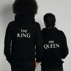 Merkloos THE KING & HIS QUEEN Couple Hoodies Zwart (QUEEN - Maat M) | Matching Hoodies | Koppel Hoodies -Dameskleding Verkoop 550x550 2