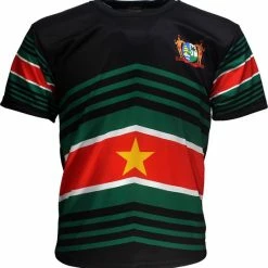 POPMERCH Suriname Vlag Techno Style Voetbal Sport T-Shirt - Origineel Design