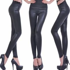 Merkloos Leather Look Legging – Maat L – Satijn Zwart