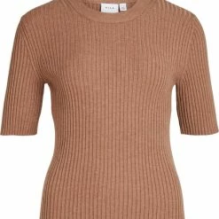Vila VIKASLEY O-NECK 2/4 RIB KNIT TOP/SU Dames Top Toasted Coconut - Maat M