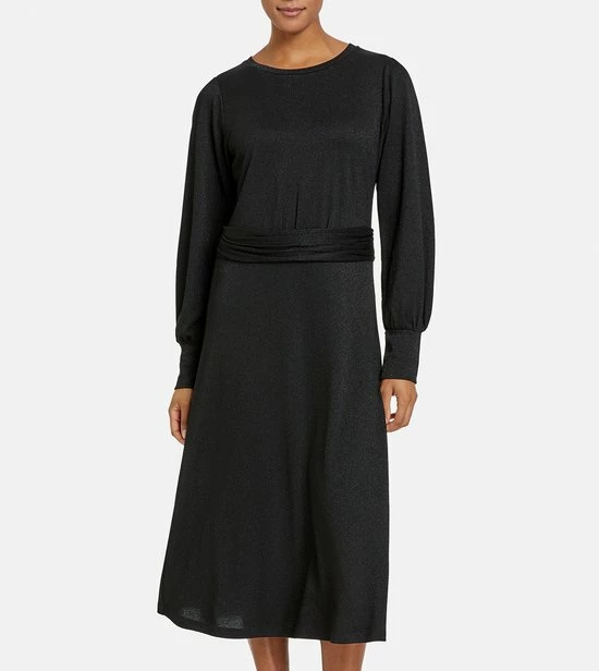 TAIFUN Dames Midi-jurk Met Glittereffect Schwarz-38 4 TAIFUN Dames Midi-jurk Met Glittereffect Schwarz-38 - Afbeelding 4