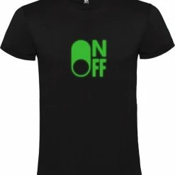 Roly Zwart T-Shirt Met “ On/Off Button OFF “ Afbeelding Glow In The Dark Groen Size M