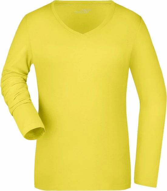 James & Nicholson Geel Dames V-hals Shirt Lange Mouw L 1 James & Nicholson Geel Dames V-hals Shirt Lange Mouw L