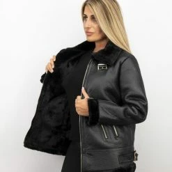 Z DESIGN Dames Lammy Coat Winterjas- Zwart 11 Z DESIGN Dames Lammy Coat Winterjas- Zwart -Dameskleding Verkoop 550x633 2