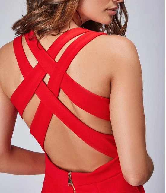 Merkloos Jurk Met Gekruiste Open Rug | Rood | Maat S/M 2 Merkloos Jurk Met Gekruiste Open Rug | Rood | Maat S/M - Afbeelding 2