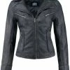 Urban 5884® - Jacky - Dames Leren Jas -Openstaande Kraag - Lams Leer - Zwart– Biker - Maat M