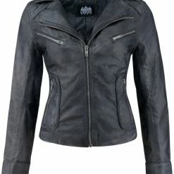 Urban 5884® - Jacky - Dames Leren Jas -Openstaande Kraag - Lams Leer - Zwart– Biker - Maat M