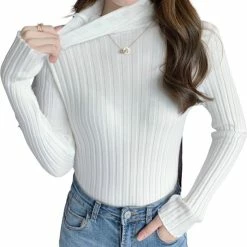 Merkloos Dames Coltrui - One Size - Wit - Hoge Kraag -Dameskleding Verkoop 550x683 6