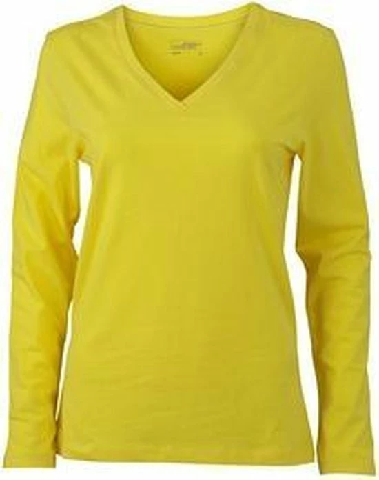 James & Nicholson Geel Dames V-hals Shirt Lange Mouw L 3 James & Nicholson Geel Dames V-hals Shirt Lange Mouw L - Afbeelding 3