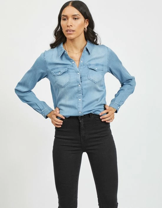 VILA VIBISTA DENIM SHIRT/SU-NOOS Dames Blouse - Maat L 1 VILA VIBISTA DENIM SHIRT/SU-NOOS Dames Blouse - Maat L