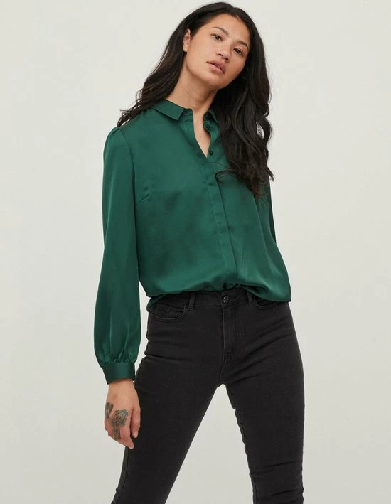 Vila Blouse Viellette Satin L/s Shirt/su - Noos 14063320 Pineneedle Dames Maat - W44 8 Vila Blouse Viellette Satin L/s Shirt/su - Noos 14063320 Pineneedle Dames Maat - W44 - Afbeelding 8