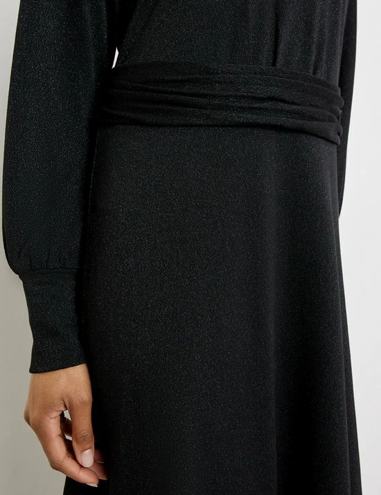 TAIFUN Dames Midi-jurk Met Glittereffect Schwarz-38 2 TAIFUN Dames Midi-jurk Met Glittereffect Schwarz-38 - Afbeelding 2