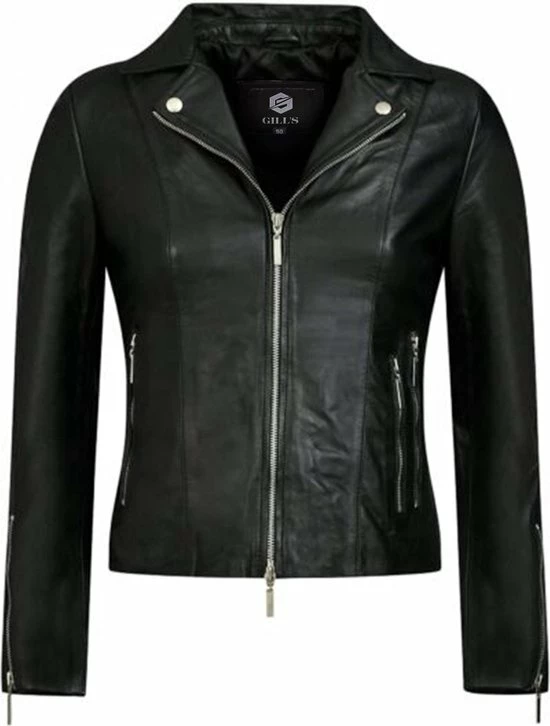 GILL'S QUEEN BLACK - Dames Leren Jas - Biker Jack - 100% Lamsleer - Zwart 1 GILL'S QUEEN BLACK - Dames Leren Jas - Biker Jack - 100% Lamsleer - Zwart