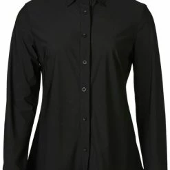 Merkloos Dames Blouse Lange Mouwen Travelstof Met Klassieke Kraag - Zwart | Maat M (valt Als S)