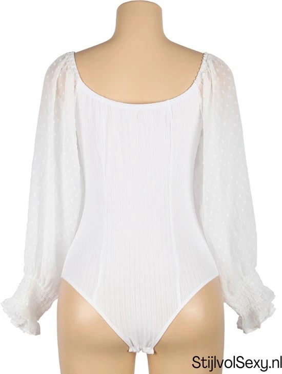Merkloos Witte Stretch Off The Shoulder Body | Dames Bodysuit Top | Maat 42/44 4 Merkloos Witte Stretch Off The Shoulder Body | Dames Bodysuit Top | Maat 42/44 - Afbeelding 4