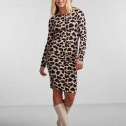 Pieces Jurk Pcnala Ls Ruching Dress Bc 17126327 Black/leo Dames Maat - M -Dameskleding Verkoop 550x733 156