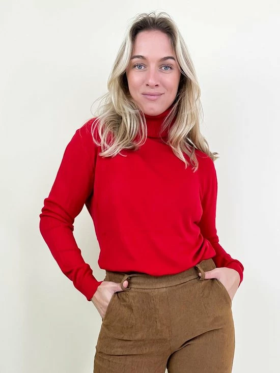 Merkloos Trui Pearson - Basic Zachte Coltrui - Ruimvallend - Dun Gebreid - Rood 2 Merkloos Trui Pearson - Basic Zachte Coltrui - Ruimvallend - Dun Gebreid - Rood - Afbeelding 2