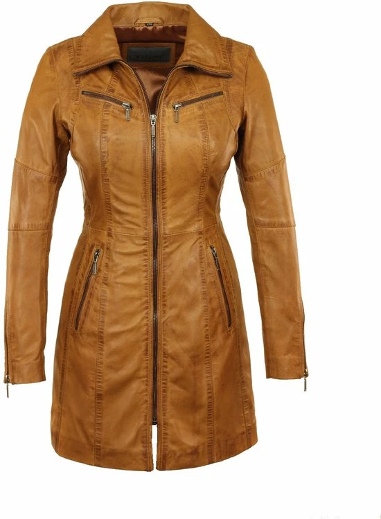 Versano Chicago Lange Leren Dames Jas XS - Cognac 4 Versano Chicago Lange Leren Dames Jas XS - Cognac - Afbeelding 4