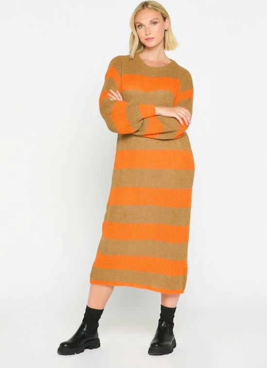 LOLALIZA Gebreide Jurk Met Colorblock - Camel - Maat XL 2 LOLALIZA Gebreide Jurk Met Colorblock - Camel - Maat XL - Afbeelding 2