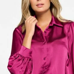 LOLALIZA Satijnen Hemd Met Pofmouwen - Paars - Maat 44 -Dameskleding Verkoop 550x780 14