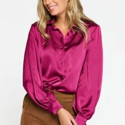 LOLALIZA Satijnen Hemd Met Pofmouwen - Paars - Maat 44 -Dameskleding Verkoop 550x780 15